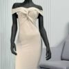 Vestido Luana con mangas caídas-Beis