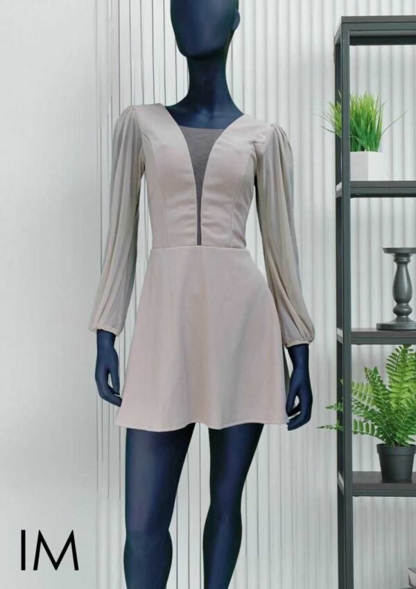 Vestido Michelle con mangas largas-Beis