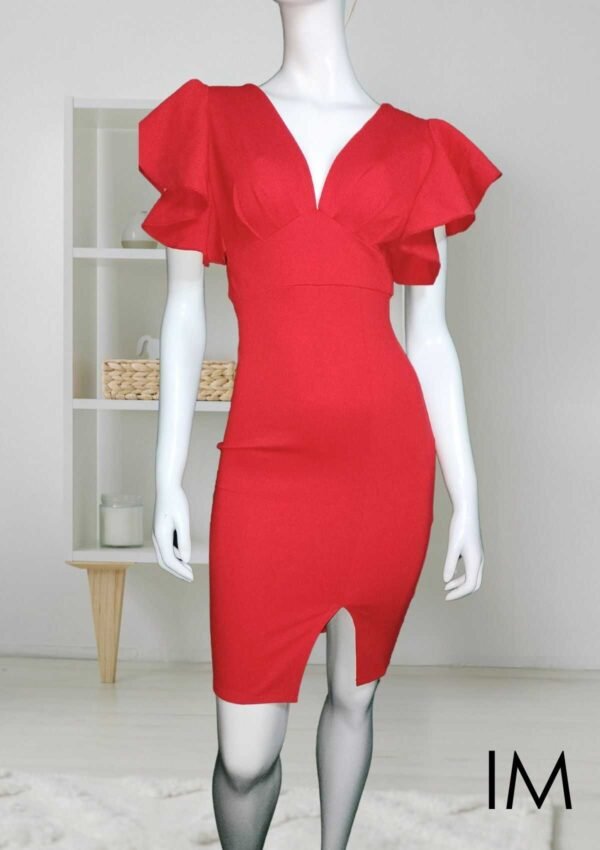 Vestido Yuli con mangas voladas-Rojo
